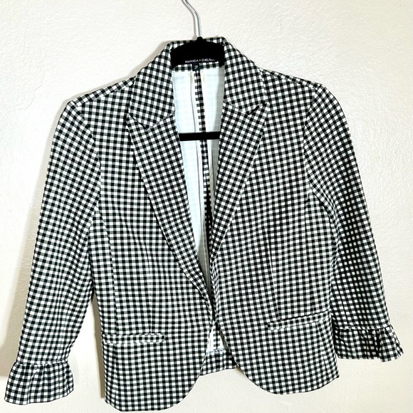 Amanda + Chelsea black&white gingham cropped blazer - size 2 Emily in Paris - Picture 5 of 14